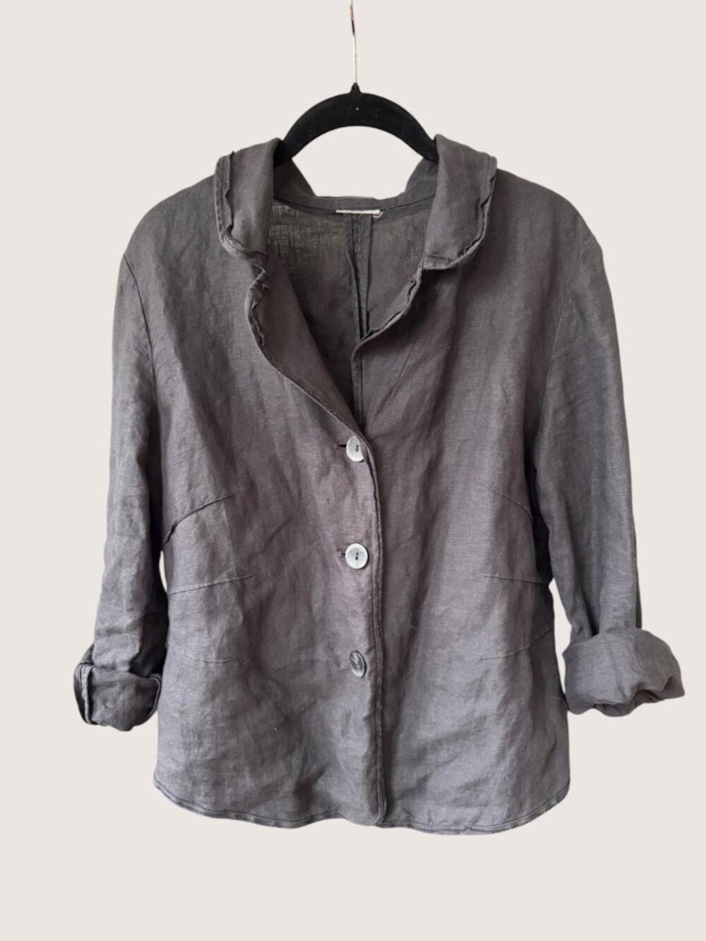 100% Linen Jacket Blazer Shirt Black size M